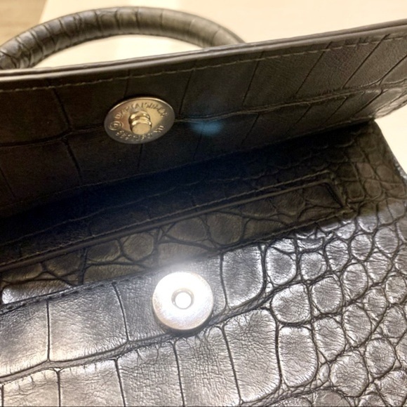 Bebe Black Pearl Croc Leather Mini Satchel Crossbody Bag - Picture 9 of 13